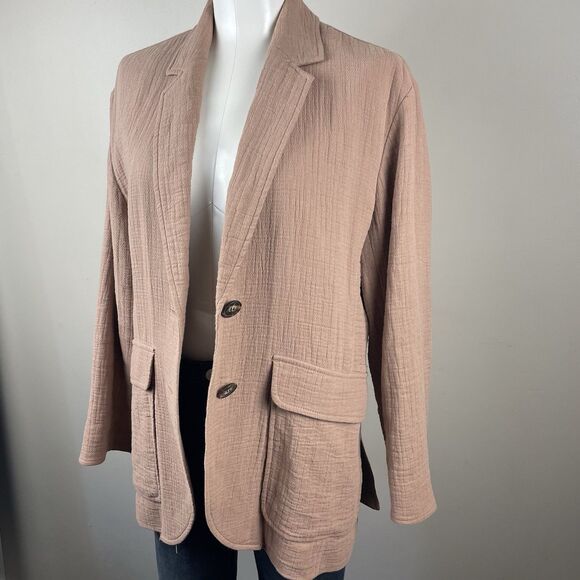 Madewell Size Small Boho Boxy Cotton-Linen Relaxed Larsen Blazer in Faded Earth - Picture 3 of 10